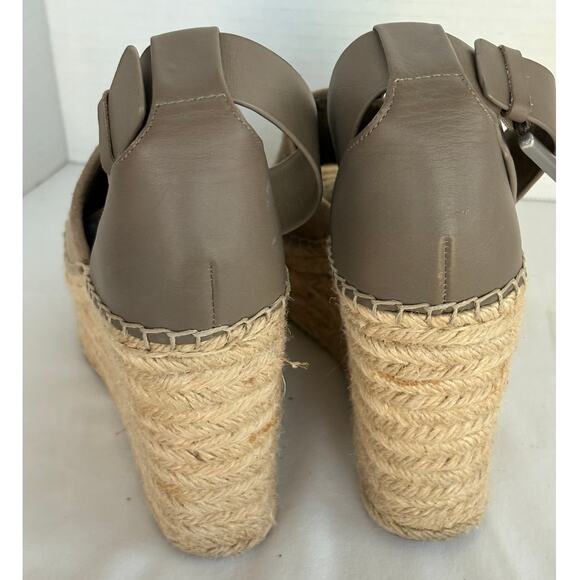 Marc Fisher Leather/Suede Platform Wedge Espadrille Sandal Taupe EUC Size 6 - Picture 5 of 7